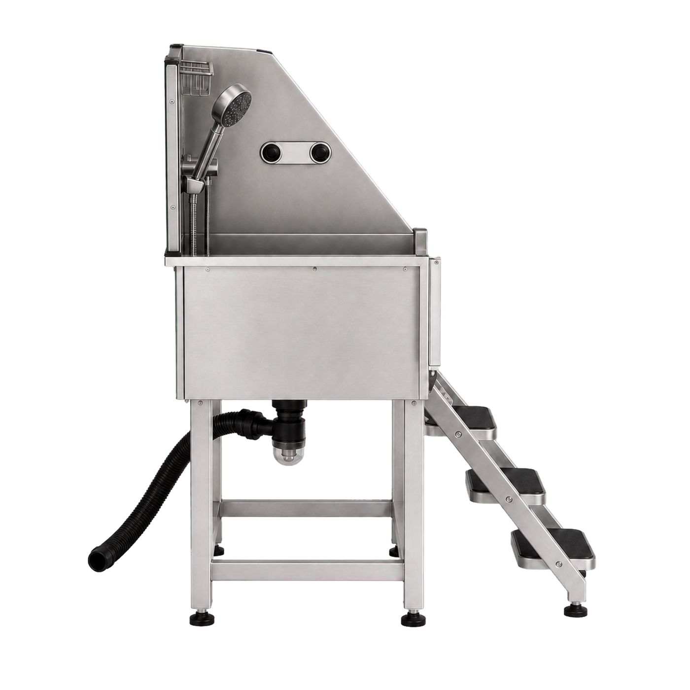 Sudsy Paws 38-inch configuration with separate three-step open-riser access ladder