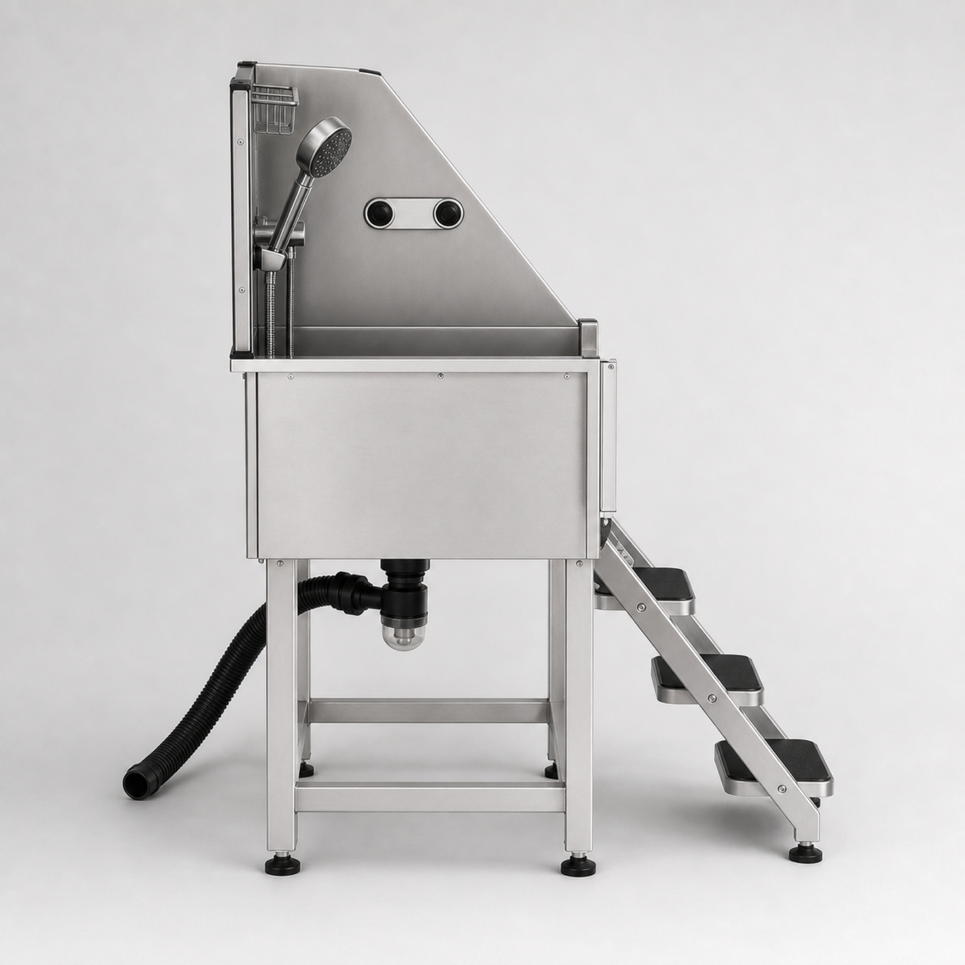 Sudsy Paws 38-inch dog wash station shown from the entry and ladder side