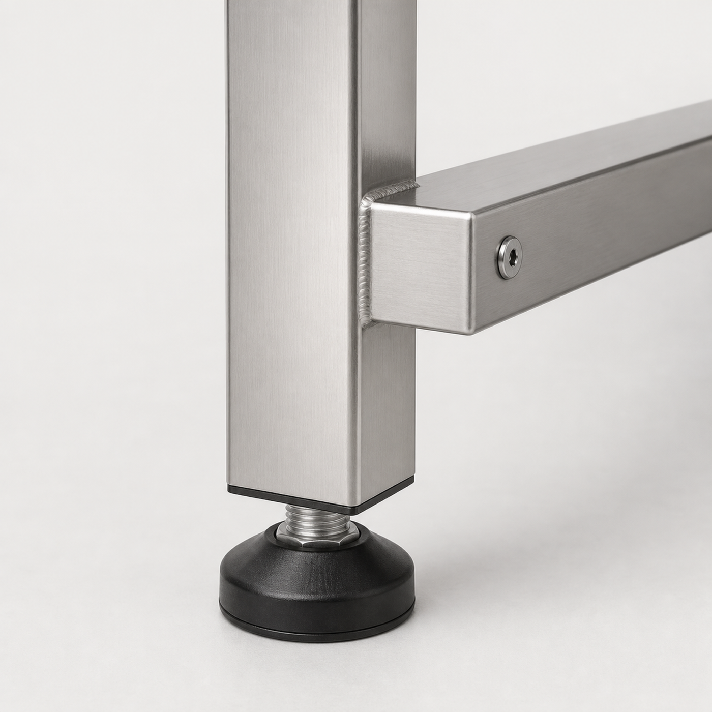 Sudsy Paws stainless square-tube frame and adjustable leveling foot